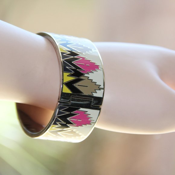 Coach Hawk Feather Enamel Hinged Bangle - Picture 8 of 11